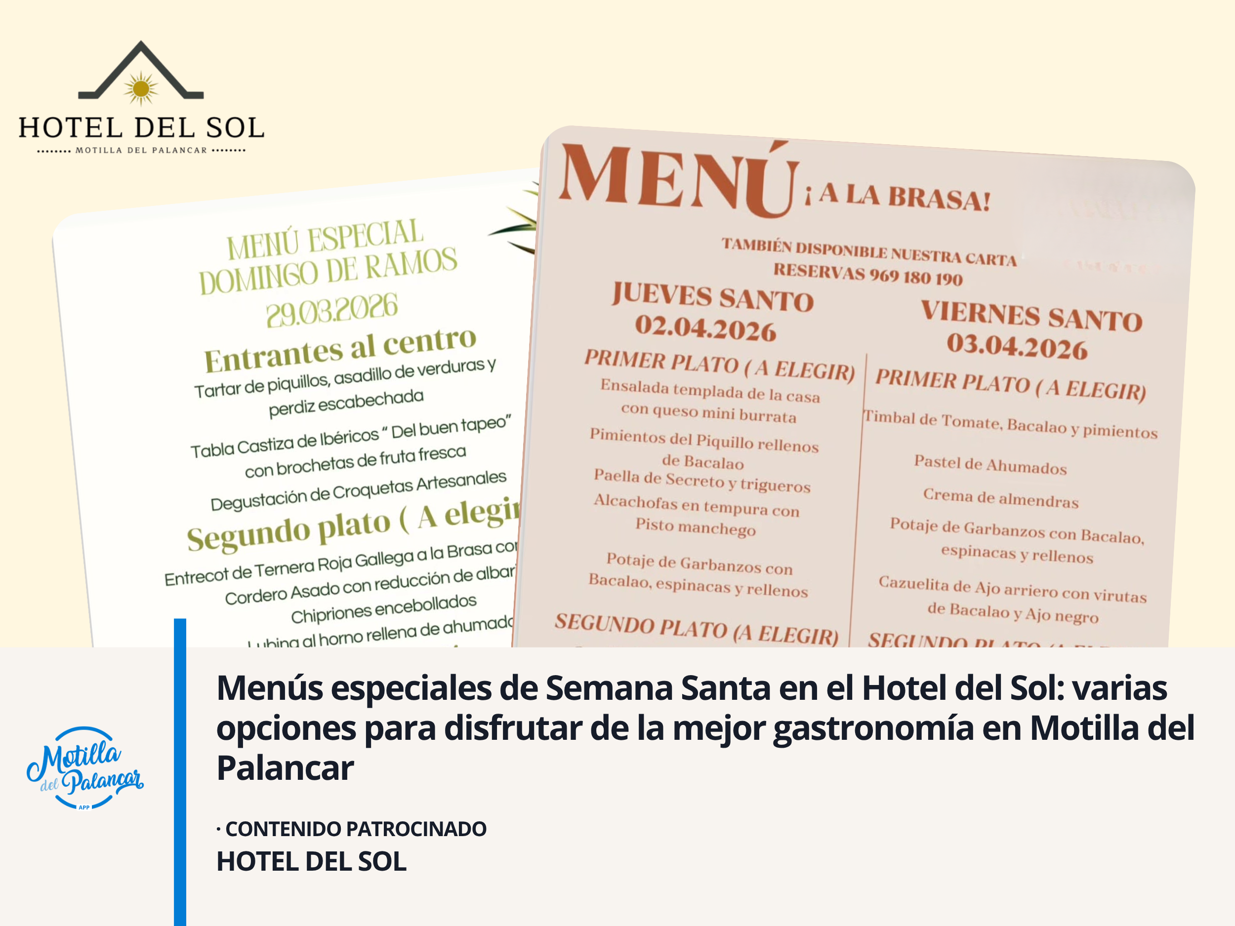 Menús especiales de Semana Santa en el Hotel del Sol: varias opciones para disfrutar de la mejor gastronomía en Motilla del Palancar - imagen 1