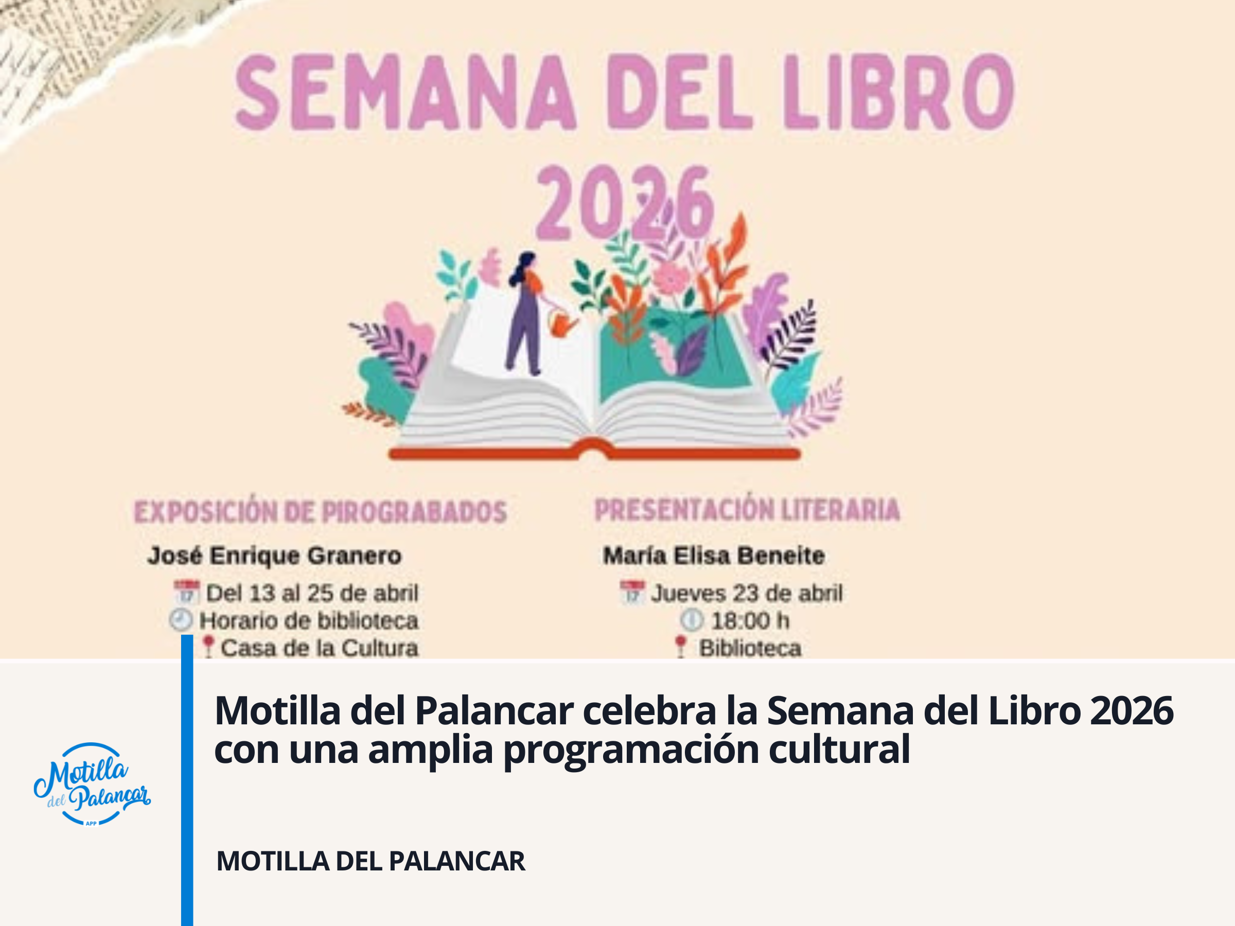 Motilla del Palancar celebra la Semana del Libro 2026 con una amplia programación cultural - imagen 1