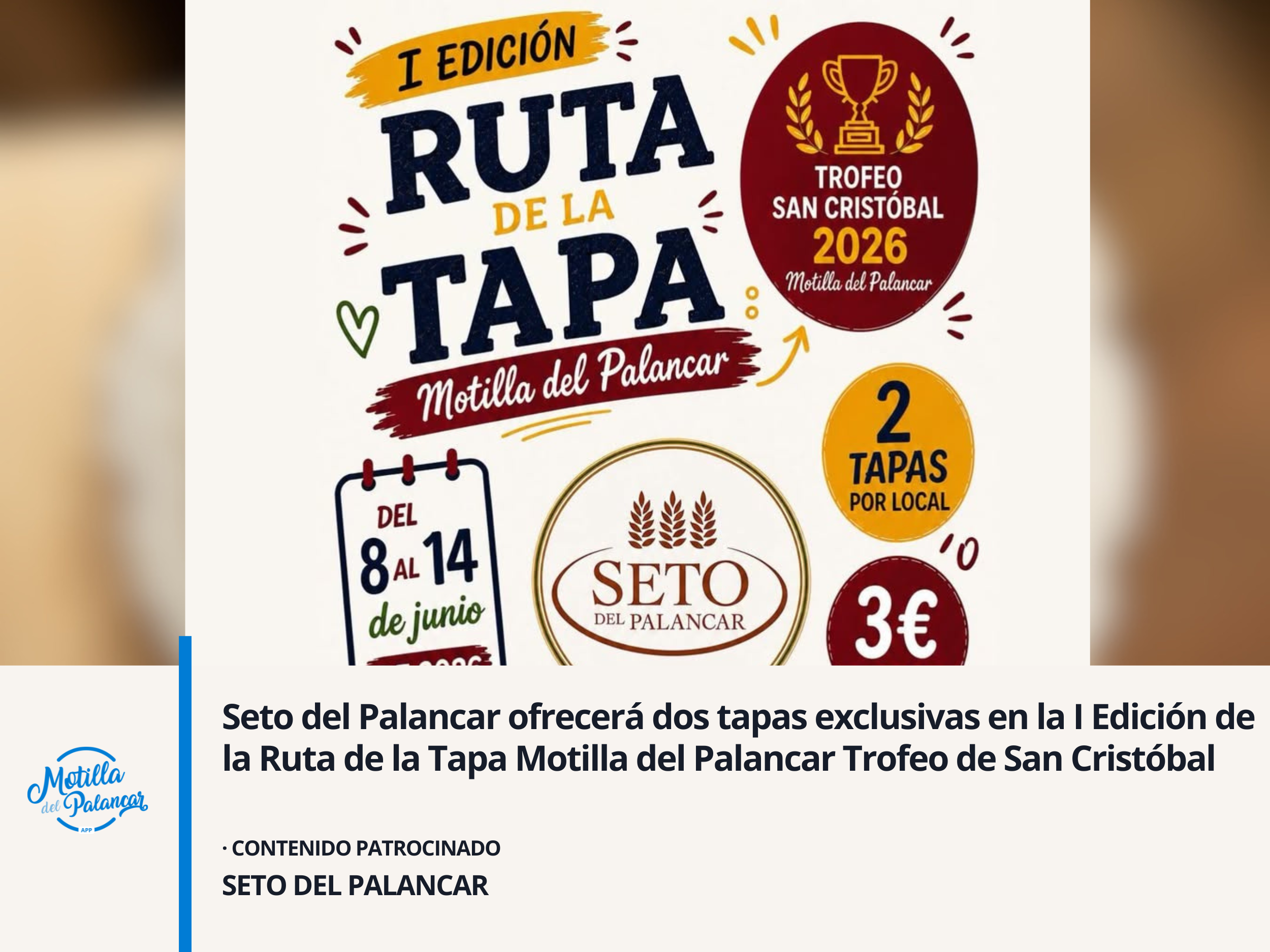 Seto del Palancar ofrecerá dos tapas exclusivas en la I Edición de la Ruta de la Tapa Motilla del Palancar Trofeo de San Cristóbal 2026 - imagen 1