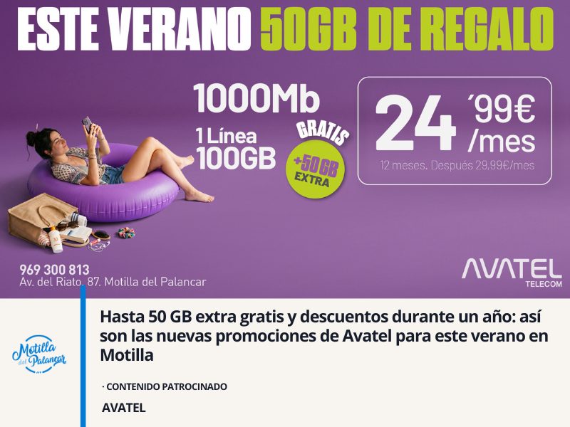 Hasta 50 GB extra gratis y descuentos durante un año: así son las nuevas promociones de Avatel para este verano en Motilla - imagen 1