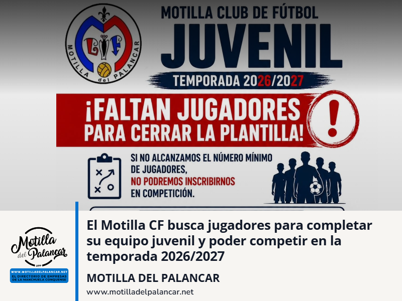 El Motilla CF busca jugadores para completar su equipo juvenil y poder competir en la temporada 2026/2027 - imagen 1