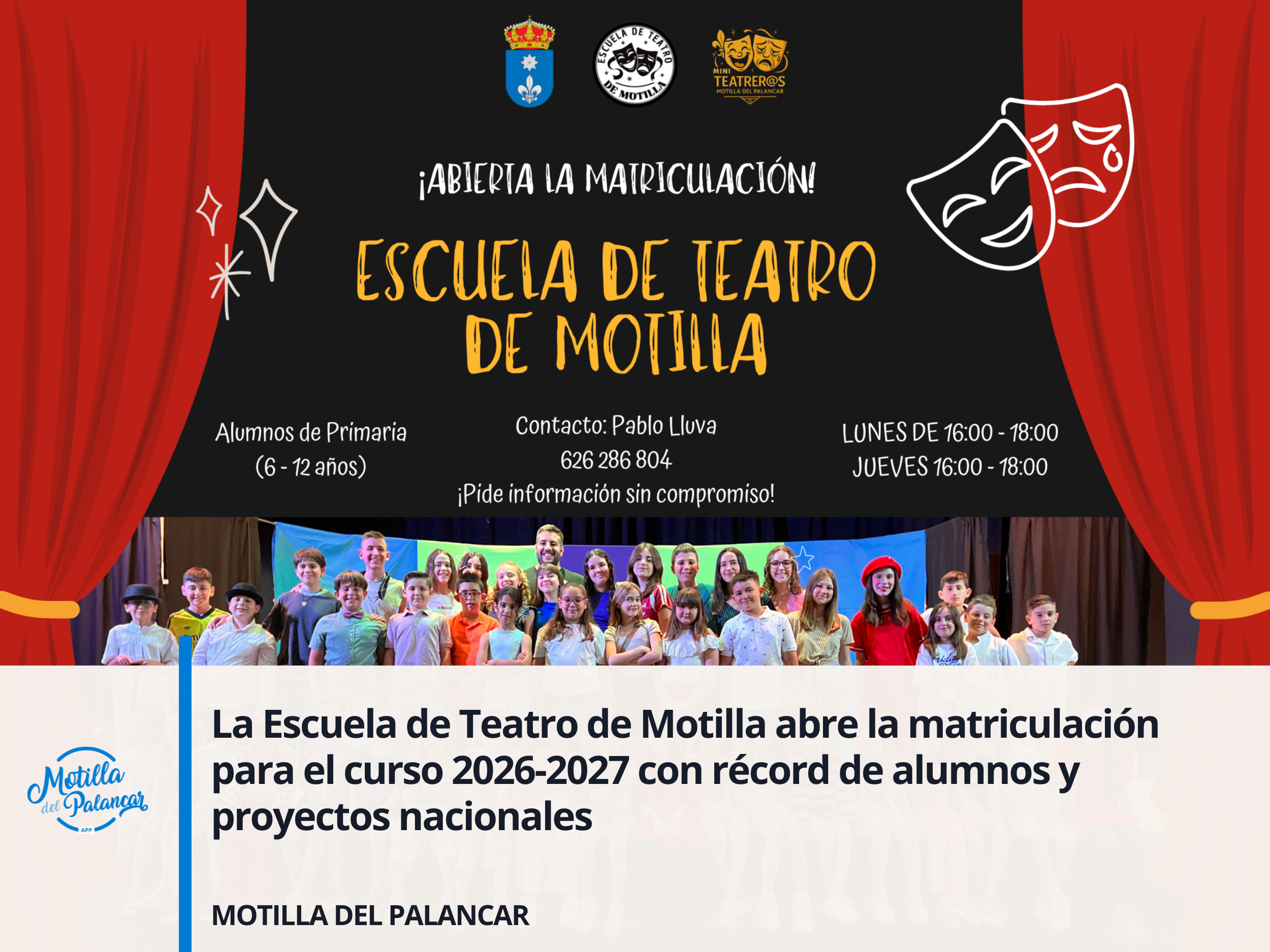 La Escuela de Teatro de Motilla abre la matriculación para el curso 2026-2027 con récord de alumnos y proyectos nacionales - imagen 1