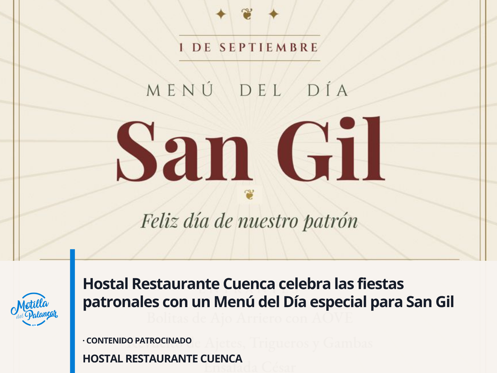Hostal Restaurante Cuenca celebra las fiestas patronales con un Menú del Día especial para San Gil - imagen 1