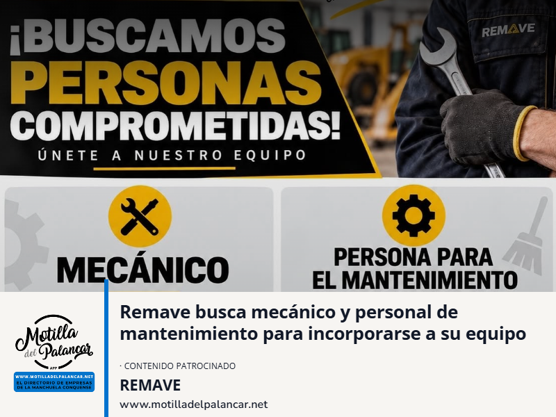 Remave busca mecánico y personal de mantenimiento para incorporarse a su equipo - imagen 1